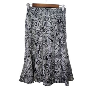 Lapis Sheer Paisley Print Black & Gray Fully Lined Women's Skirt Size S